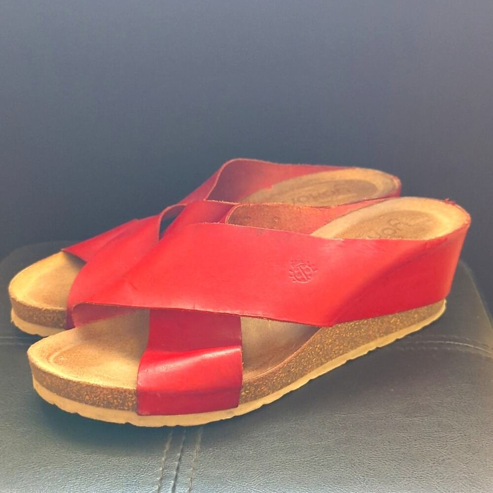 Yokono Strappy Red Leather Slide On Comfort Footbed Summer Beach Sandals